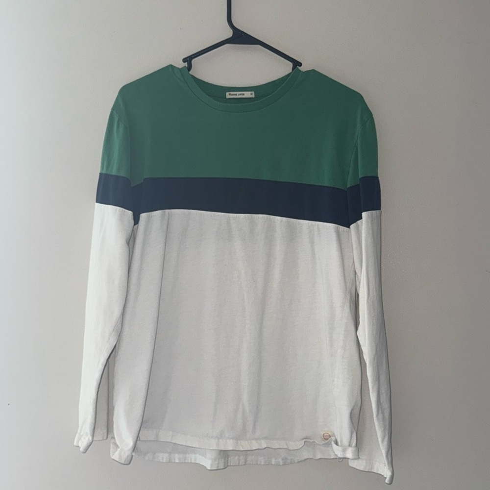 Marine Layer: Jacob Long Sleeve Crew Tee in Pine/Navy/Natural